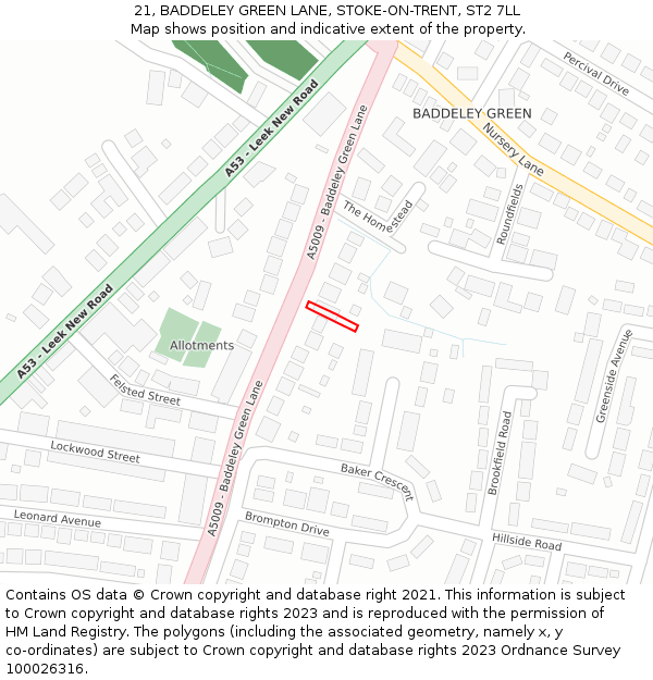 21, BADDELEY GREEN LANE, STOKE-ON-TRENT, ST2 7LL: Location map and indicative extent of plot