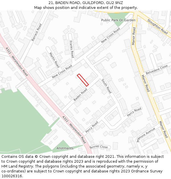 21, BADEN ROAD, GUILDFORD, GU2 9NZ: Location map and indicative extent of plot