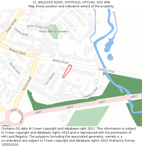 21, BALDOCK ROAD, STOTFOLD, HITCHIN, SG5 4PB: Location map and indicative extent of plot
