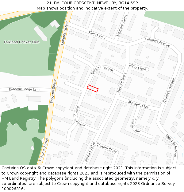 21, BALFOUR CRESCENT, NEWBURY, RG14 6SP: Location map and indicative extent of plot