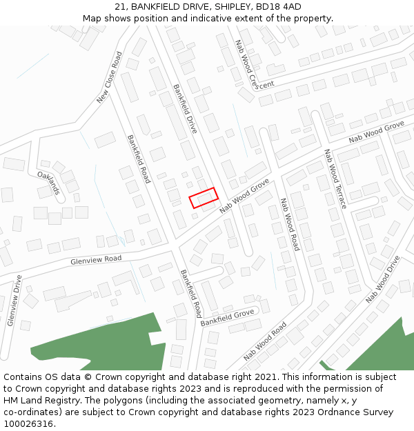21, BANKFIELD DRIVE, SHIPLEY, BD18 4AD: Location map and indicative extent of plot