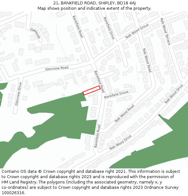 21, BANKFIELD ROAD, SHIPLEY, BD18 4AJ: Location map and indicative extent of plot