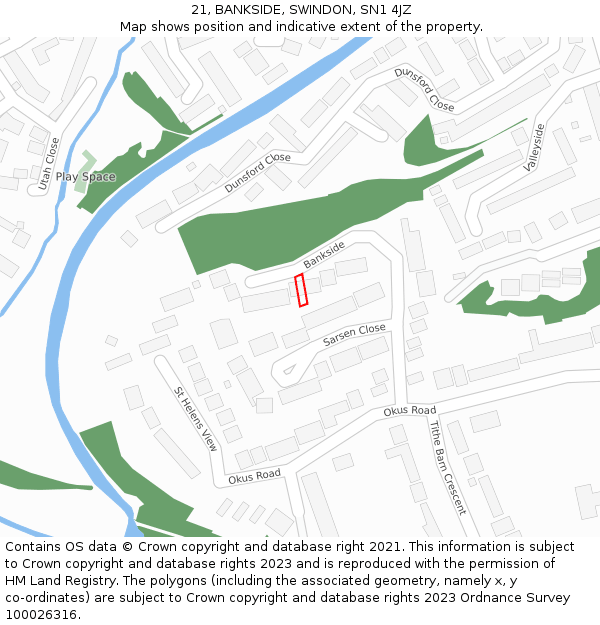 21, BANKSIDE, SWINDON, SN1 4JZ: Location map and indicative extent of plot