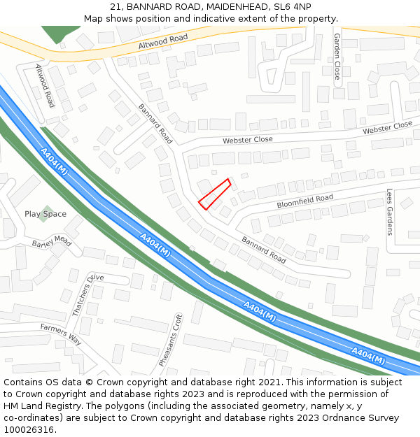 21, BANNARD ROAD, MAIDENHEAD, SL6 4NP: Location map and indicative extent of plot