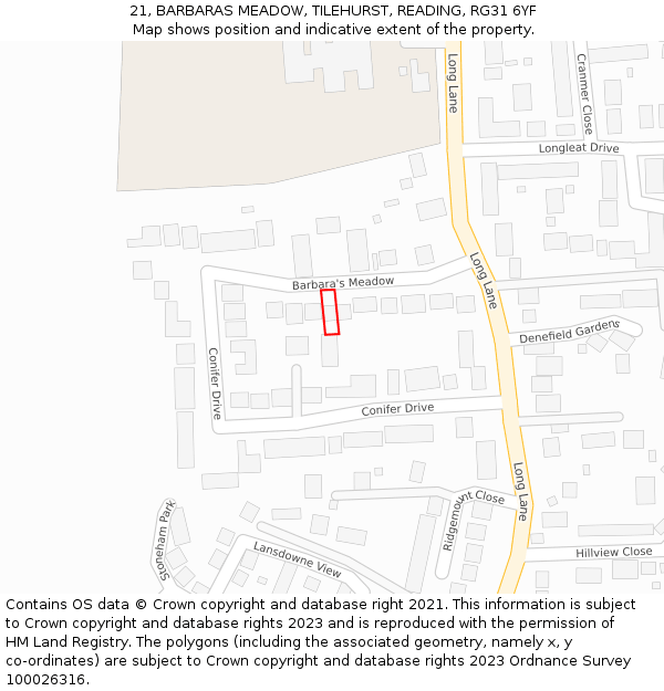 21, BARBARAS MEADOW, TILEHURST, READING, RG31 6YF: Location map and indicative extent of plot