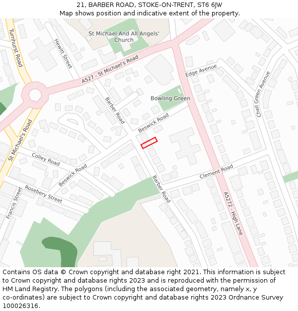 21, BARBER ROAD, STOKE-ON-TRENT, ST6 6JW: Location map and indicative extent of plot