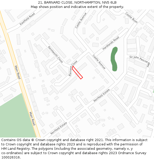 21, BARNARD CLOSE, NORTHAMPTON, NN5 6LB: Location map and indicative extent of plot