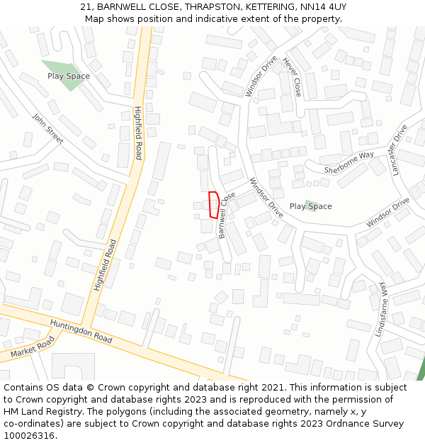21, BARNWELL CLOSE, THRAPSTON, KETTERING, NN14 4UY: Location map and indicative extent of plot
