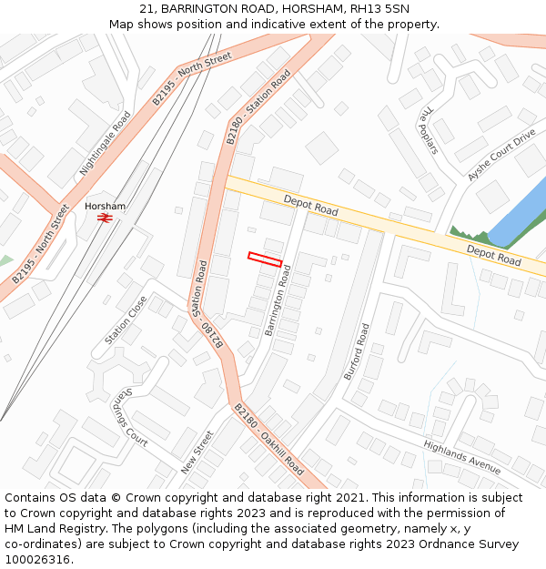21, BARRINGTON ROAD, HORSHAM, RH13 5SN: Location map and indicative extent of plot