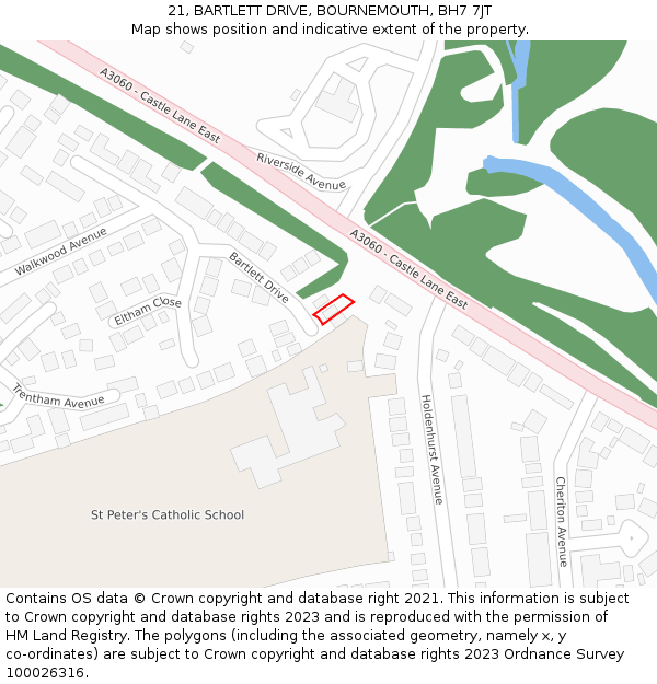 21, BARTLETT DRIVE, BOURNEMOUTH, BH7 7JT: Location map and indicative extent of plot