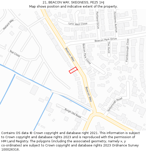 21, BEACON WAY, SKEGNESS, PE25 1HJ: Location map and indicative extent of plot