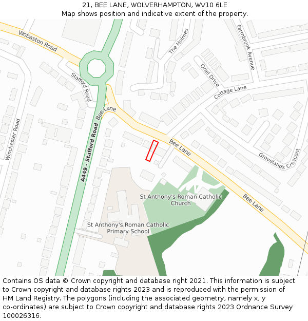 21, BEE LANE, WOLVERHAMPTON, WV10 6LE: Location map and indicative extent of plot