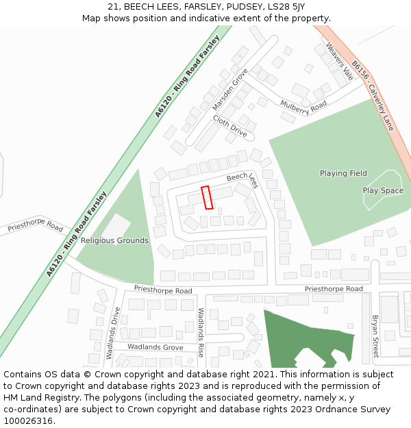 21, BEECH LEES, FARSLEY, PUDSEY, LS28 5JY: Location map and indicative extent of plot