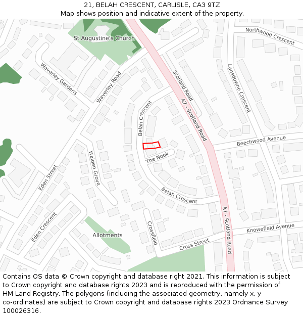 21, BELAH CRESCENT, CARLISLE, CA3 9TZ: Location map and indicative extent of plot