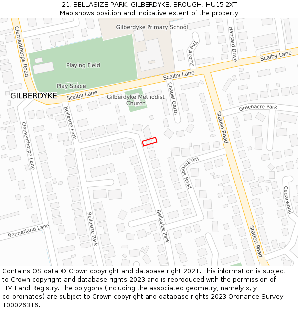 21, BELLASIZE PARK, GILBERDYKE, BROUGH, HU15 2XT: Location map and indicative extent of plot