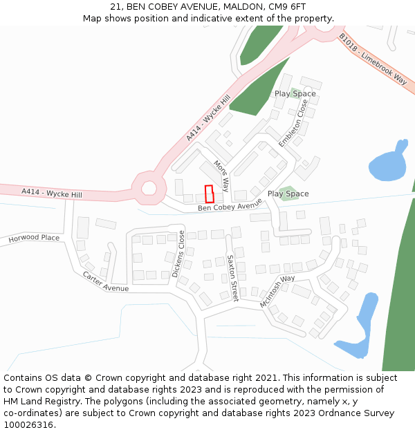 21, BEN COBEY AVENUE, MALDON, CM9 6FT: Location map and indicative extent of plot