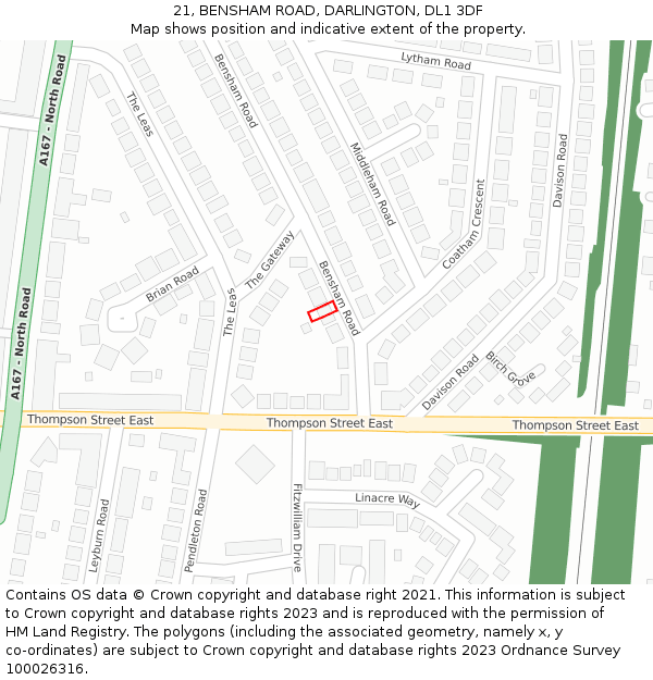 21, BENSHAM ROAD, DARLINGTON, DL1 3DF: Location map and indicative extent of plot