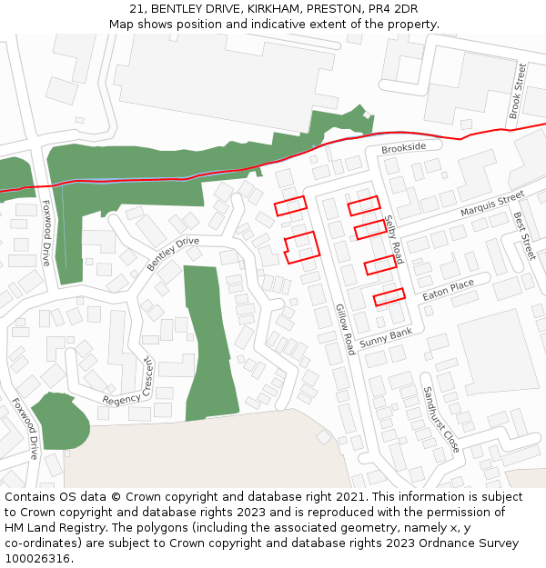 21, BENTLEY DRIVE, KIRKHAM, PRESTON, PR4 2DR: Location map and indicative extent of plot