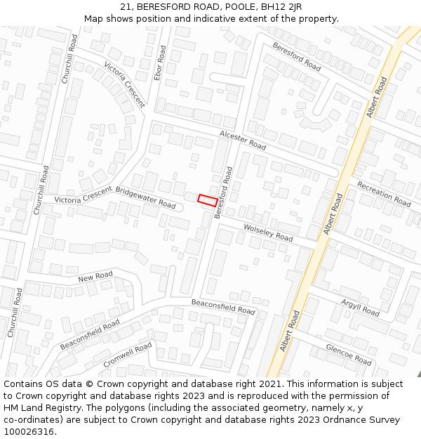 21, BERESFORD ROAD, POOLE, BH12 2JR: Location map and indicative extent of plot