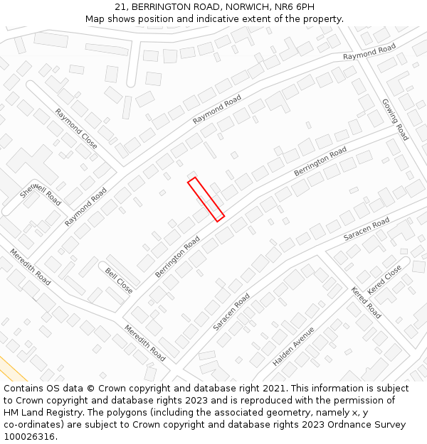 21, BERRINGTON ROAD, NORWICH, NR6 6PH: Location map and indicative extent of plot