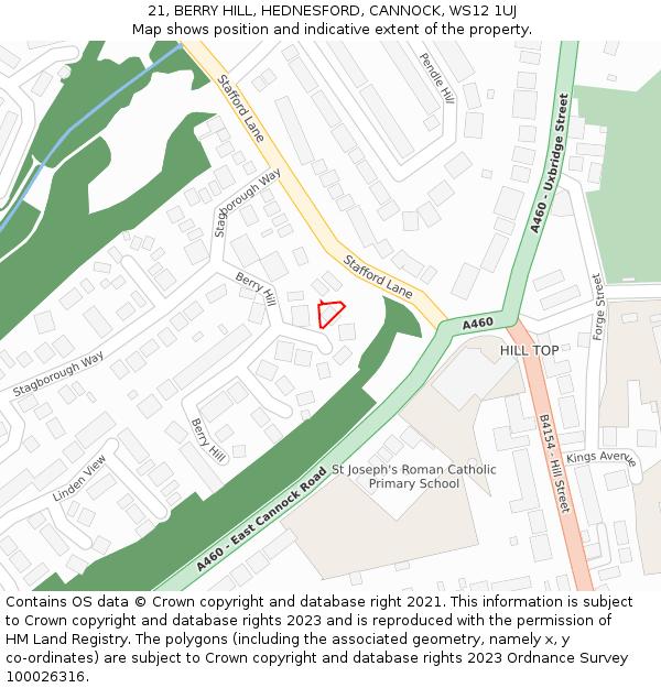 21, BERRY HILL, HEDNESFORD, CANNOCK, WS12 1UJ: Location map and indicative extent of plot