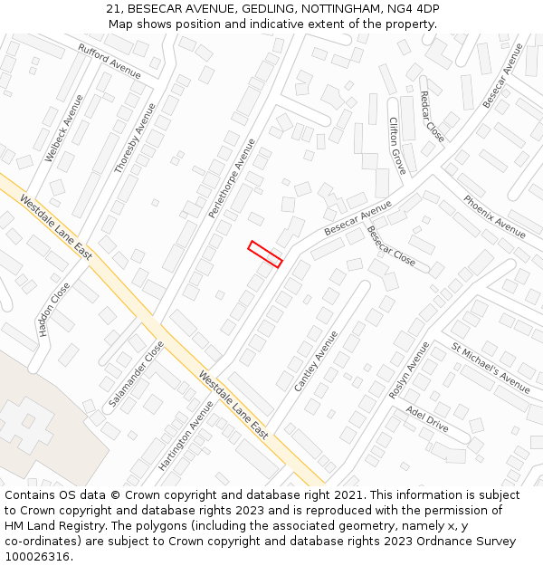 21, BESECAR AVENUE, GEDLING, NOTTINGHAM, NG4 4DP: Location map and indicative extent of plot