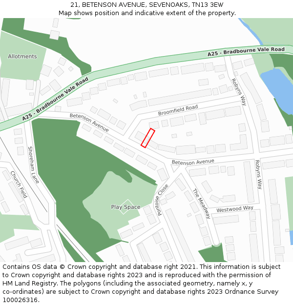 21, BETENSON AVENUE, SEVENOAKS, TN13 3EW: Location map and indicative extent of plot
