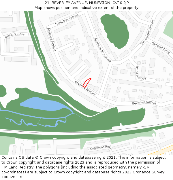 21, BEVERLEY AVENUE, NUNEATON, CV10 9JP: Location map and indicative extent of plot