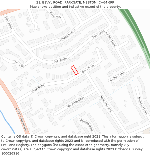 21, BEVYL ROAD, PARKGATE, NESTON, CH64 6RP: Location map and indicative extent of plot
