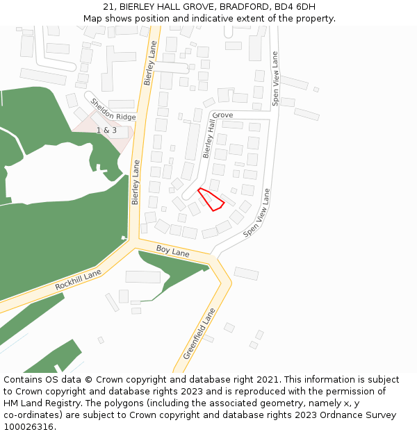 21, BIERLEY HALL GROVE, BRADFORD, BD4 6DH: Location map and indicative extent of plot