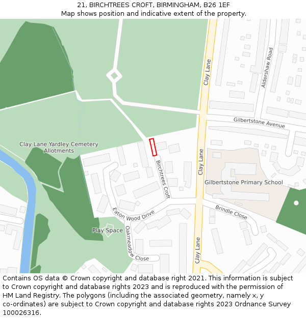21, BIRCHTREES CROFT, BIRMINGHAM, B26 1EF: Location map and indicative extent of plot