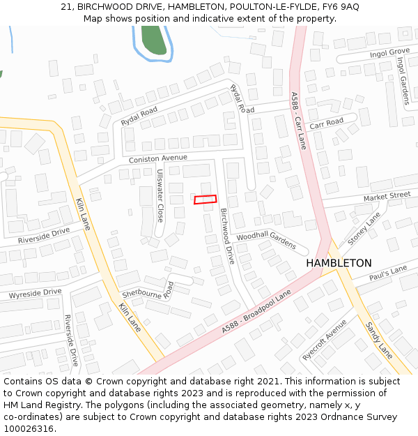 21, BIRCHWOOD DRIVE, HAMBLETON, POULTON-LE-FYLDE, FY6 9AQ: Location map and indicative extent of plot