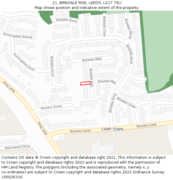 21, BIRKDALE RISE, LEEDS, LS17 7SU: Location map and indicative extent of plot