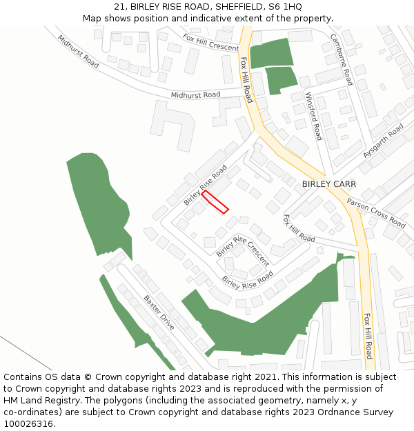 21, BIRLEY RISE ROAD, SHEFFIELD, S6 1HQ: Location map and indicative extent of plot