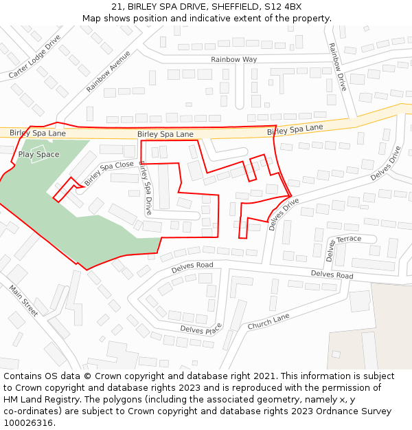 21, BIRLEY SPA DRIVE, SHEFFIELD, S12 4BX: Location map and indicative extent of plot