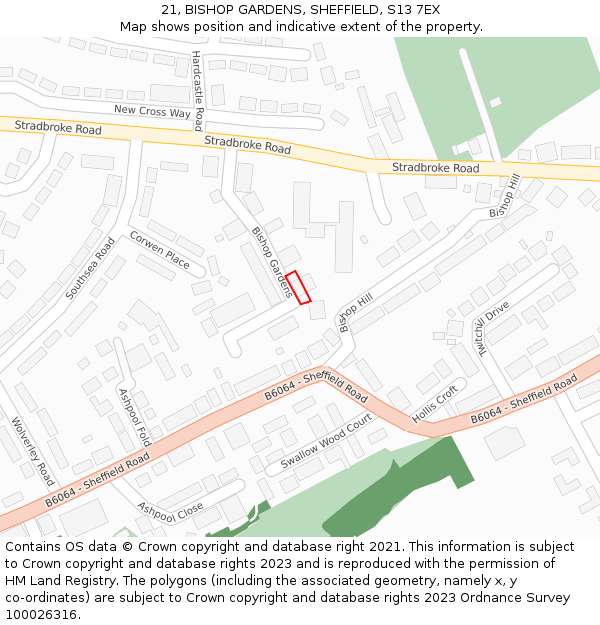 21, BISHOP GARDENS, SHEFFIELD, S13 7EX: Location map and indicative extent of plot