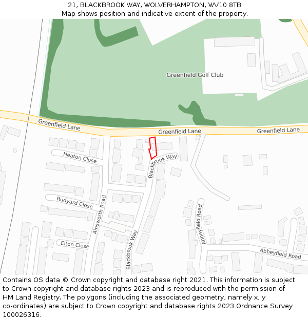 21, BLACKBROOK WAY, WOLVERHAMPTON, WV10 8TB: Location map and indicative extent of plot