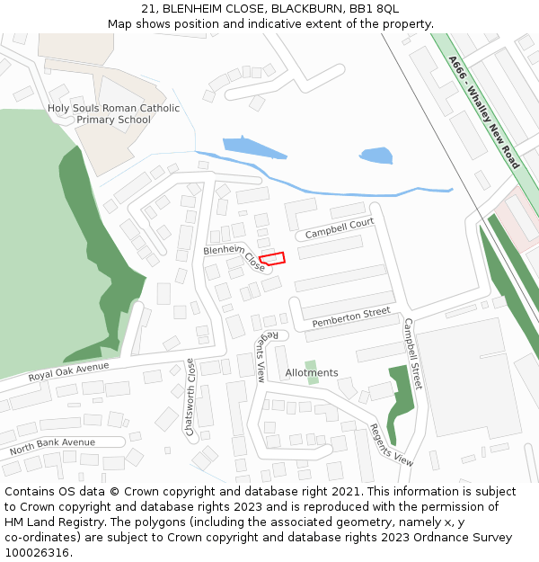 21, BLENHEIM CLOSE, BLACKBURN, BB1 8QL: Location map and indicative extent of plot