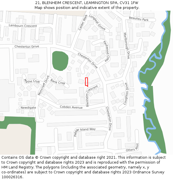 21, BLENHEIM CRESCENT, LEAMINGTON SPA, CV31 1FW: Location map and indicative extent of plot