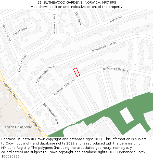 21, BLITHEWOOD GARDENS, NORWICH, NR7 8PS: Location map and indicative extent of plot
