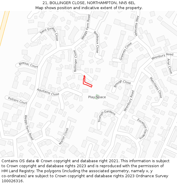 21, BOLLINGER CLOSE, NORTHAMPTON, NN5 6EL: Location map and indicative extent of plot