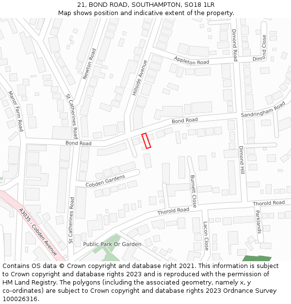 21, BOND ROAD, SOUTHAMPTON, SO18 1LR: Location map and indicative extent of plot