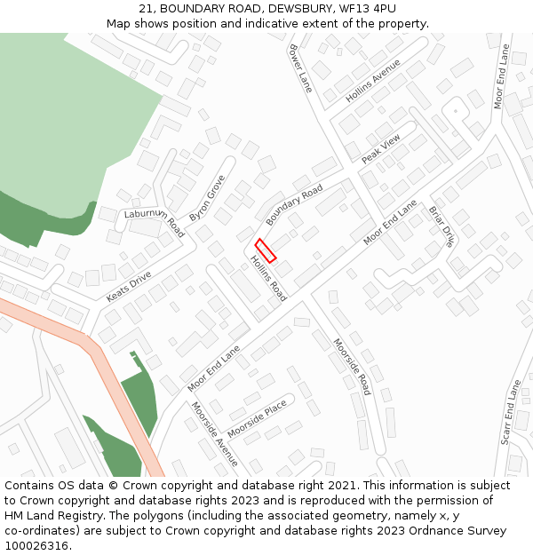 21, BOUNDARY ROAD, DEWSBURY, WF13 4PU: Location map and indicative extent of plot