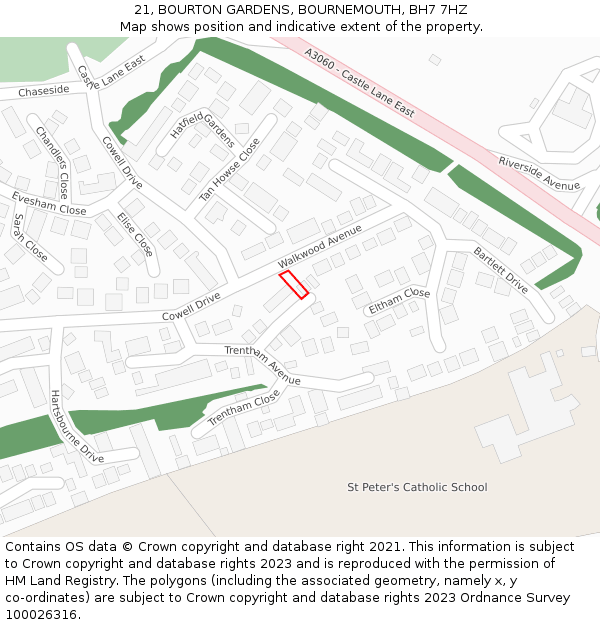 21, BOURTON GARDENS, BOURNEMOUTH, BH7 7HZ: Location map and indicative extent of plot
