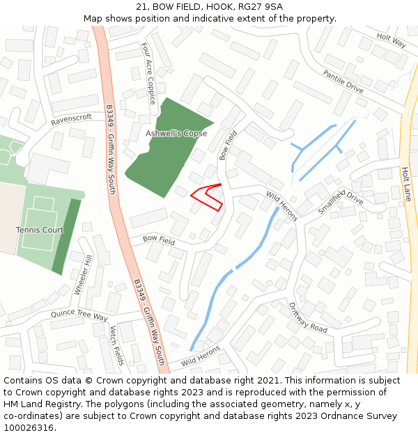 21, BOW FIELD, HOOK, RG27 9SA: Location map and indicative extent of plot