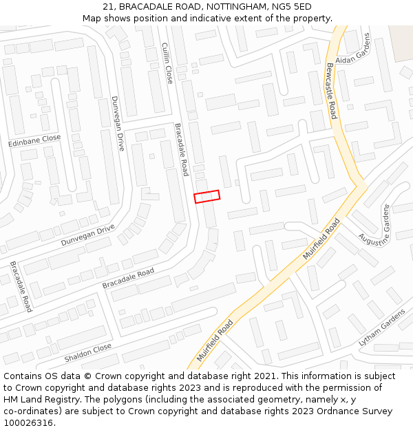 21, BRACADALE ROAD, NOTTINGHAM, NG5 5ED: Location map and indicative extent of plot