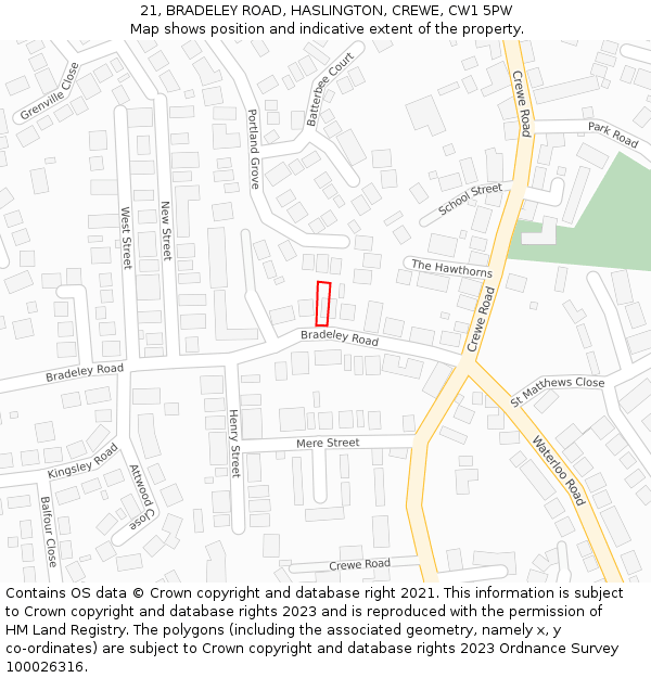 21, BRADELEY ROAD, HASLINGTON, CREWE, CW1 5PW: Location map and indicative extent of plot