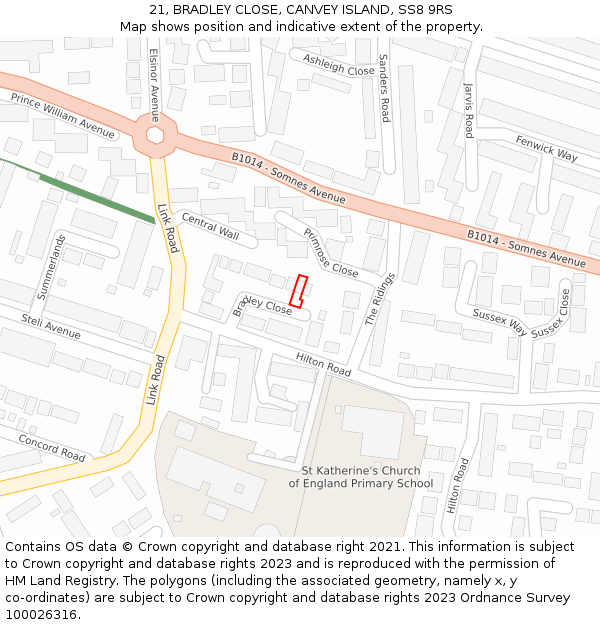 21, BRADLEY CLOSE, CANVEY ISLAND, SS8 9RS: Location map and indicative extent of plot