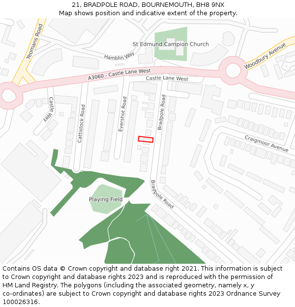 21, BRADPOLE ROAD, BOURNEMOUTH, BH8 9NX: Location map and indicative extent of plot