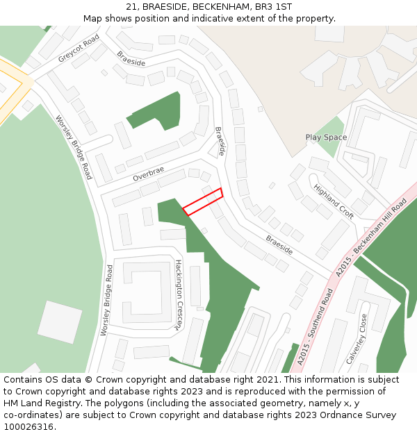 21, BRAESIDE, BECKENHAM, BR3 1ST: Location map and indicative extent of plot